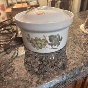 Ceramic Dish with Lid and Grape Design